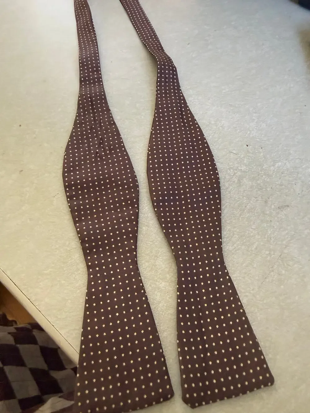 Vintage Brown and White Polka Dot Adjustable Silk Bow Tie